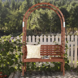 6.8' Wooden Arch with Bench, Garden Trellis