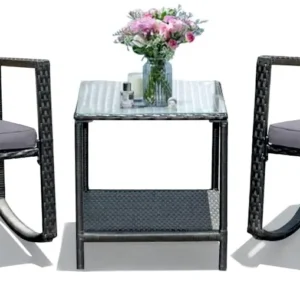 Outdoor Rocking Chair Set w/Glass Table
