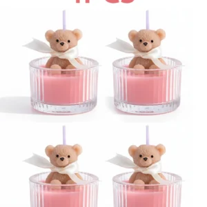 Scented Luxury Teddy Bear Soy Candle in Glass Jar with Ribbon, Creamy Pastel Gifts for Women, Bridal Shower & Holiday Favors